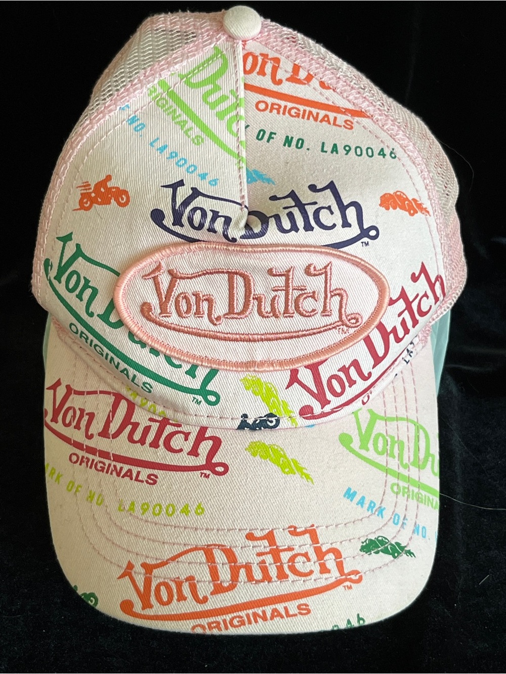 Rare Von Dutch Label All Over Trucker Mesh SnapBack Hat Light Pink One Size Y2K